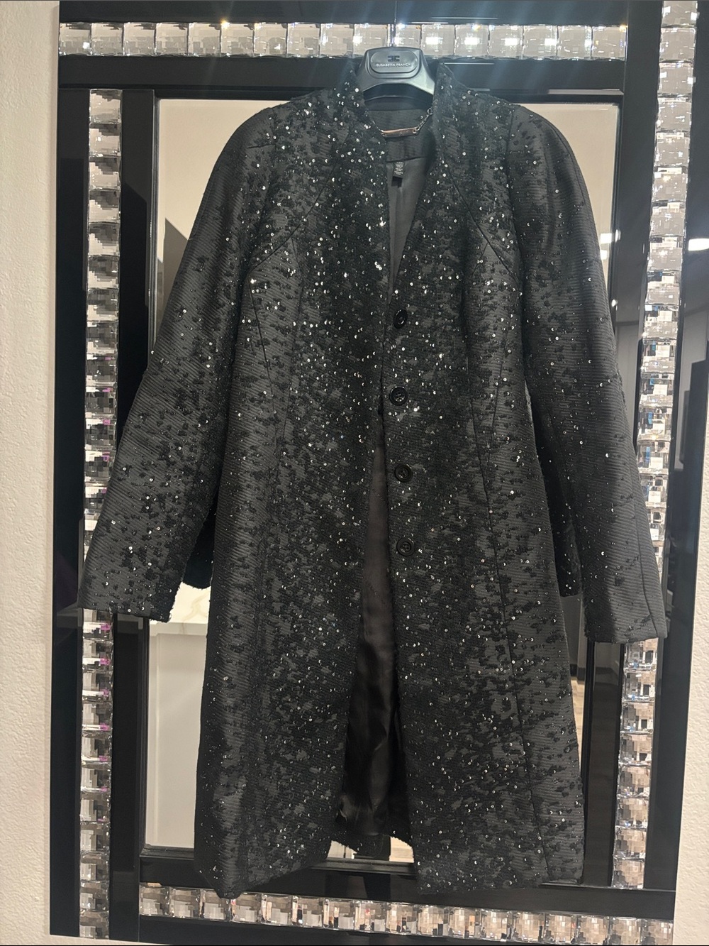 White House Black Market Black Sequin-Embellished Trench Coat